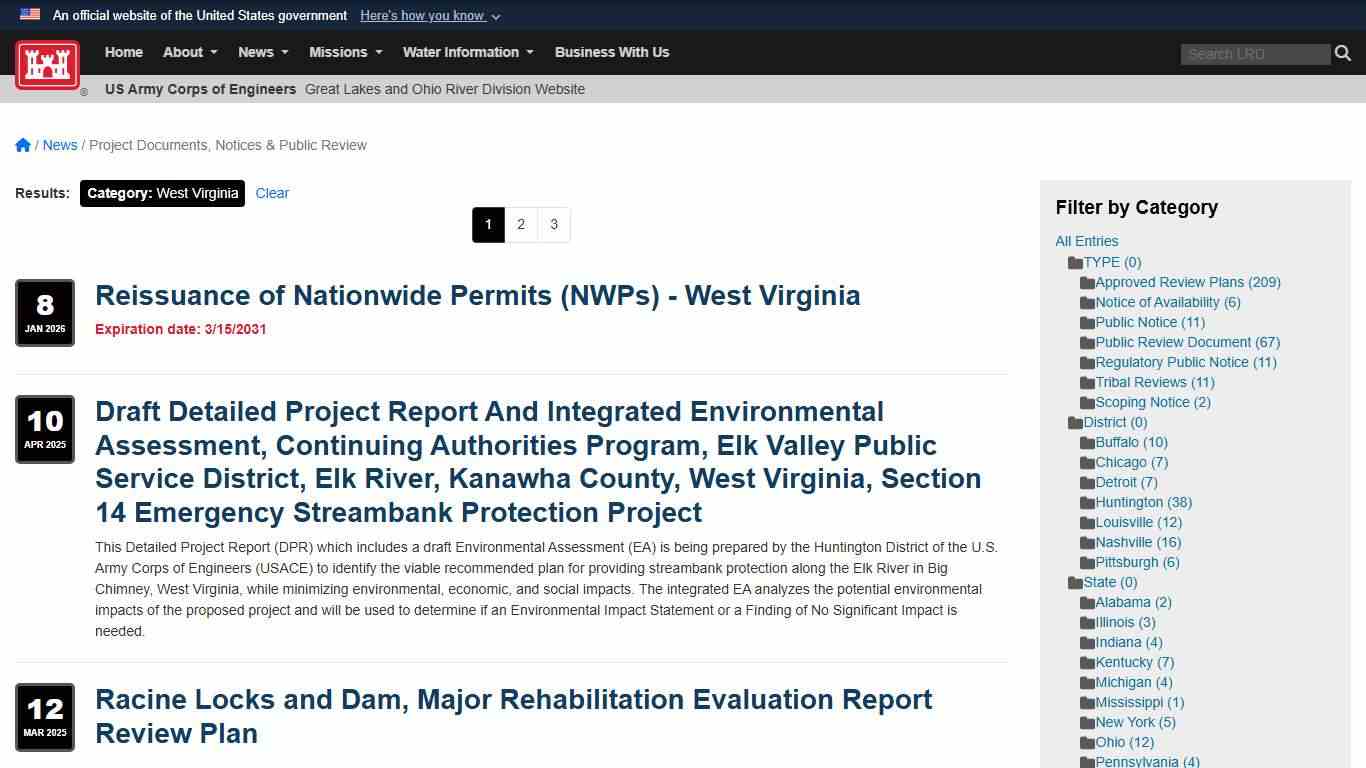 Project Documents, Notices & Public Review - Category West Virginia